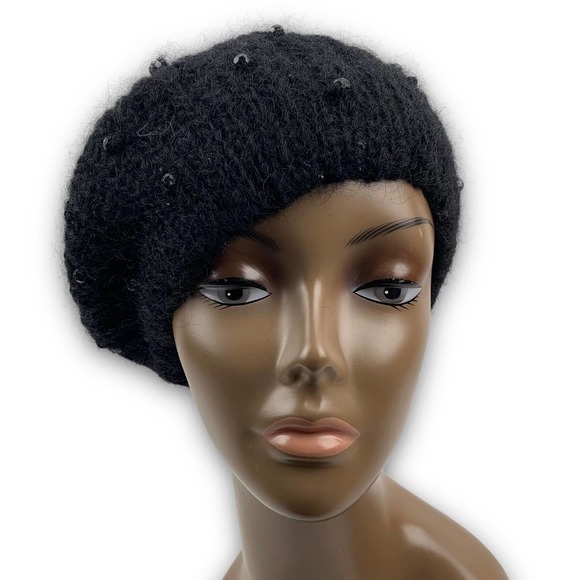 70's Italian mink tail mohair wool beaded beret winter hat - Picture 7 of 14
